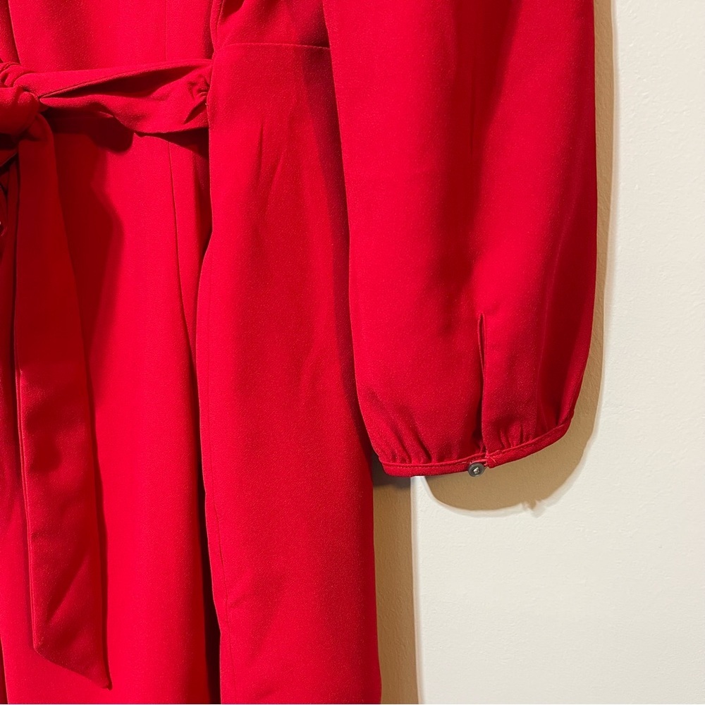 J. Crew size 12 crepe wrap Belted short dress red 3/4 sleeve Holidays  Lined - Picture 7 of 13